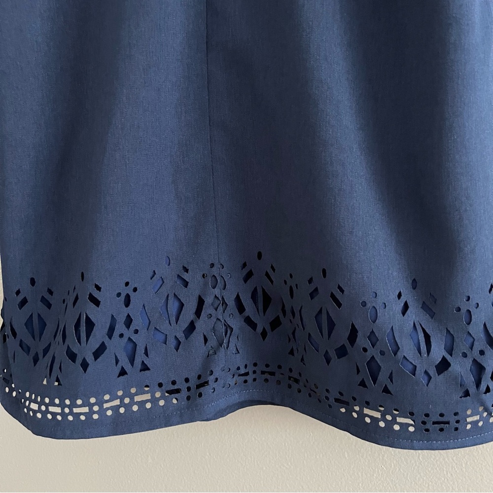 Greylin Melissa  Laser Cut Deep Navy Blue Halter Shift Mini Dress Preppy Sz M - Picture 8 of 15